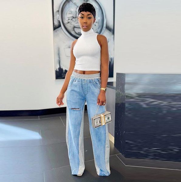 women's jeans women high waisted wide leg pants straight denim casual trousers fashion two-color stitching ladies boyfriend, Blue
women's jeans women high waisted wide leg pants straight denim casual trousers fashion two-color stitching ladies boyfriend, Blue