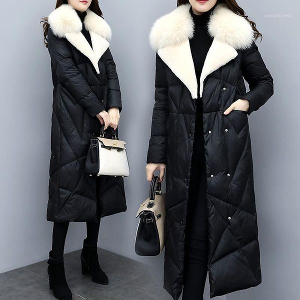 women winter long down coat white duck big fur collar parka female fashion thick warm jacket outwear, Black
women winter long down coat white duck big fur collar parka female fashion thick warm jacket outwear, Black