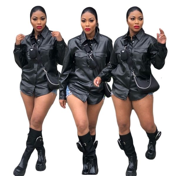 f129 leather cardigan fashion women's top, Black
f129 leather cardigan fashion women's top, Black