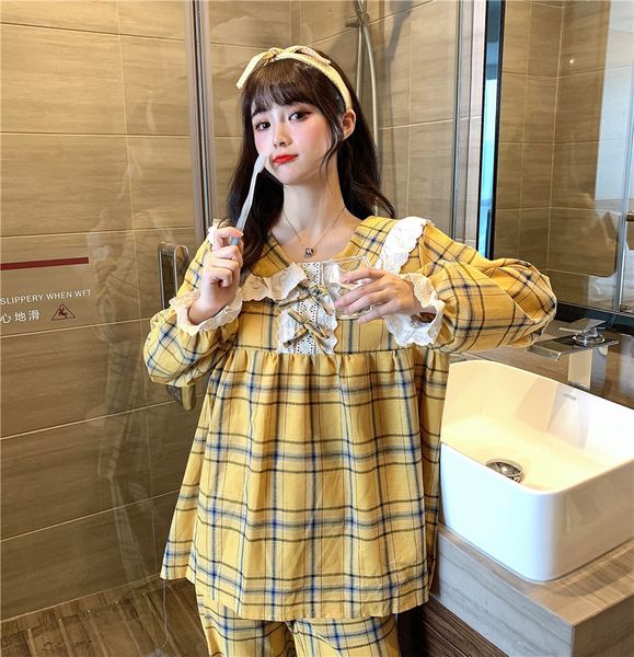 women's sleepwear doll collar lace pajamas set long sleeve plaid autumn winter pyjamas women casual loose sweet student's sleepwea, Black;red
women's sleepwear doll collar lace pajamas set long sleeve plaid autumn winter pyjamas women casual loose sweet student's sleepwea, Black;red