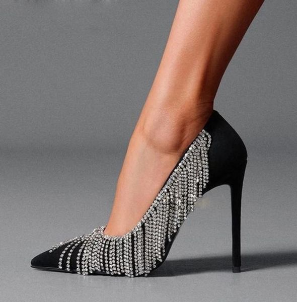 bling crystal tassel wedding shoes female suede pointed toe high heel silver rhinestone embellished fringe covered pumps dress, Black
bling crystal tassel wedding shoes female suede pointed toe high heel silver rhinestone embellished fringe covered pumps dress, Black