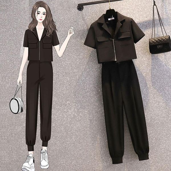 women's two piece pants women 2021 summer fashion two-piece sets female solid color zipper coats ladies high waist loose cargo suits q1, White
women's two piece pants women 2021 summer fashion two-piece sets female solid color zipper coats ladies high waist loose cargo suits q1, White