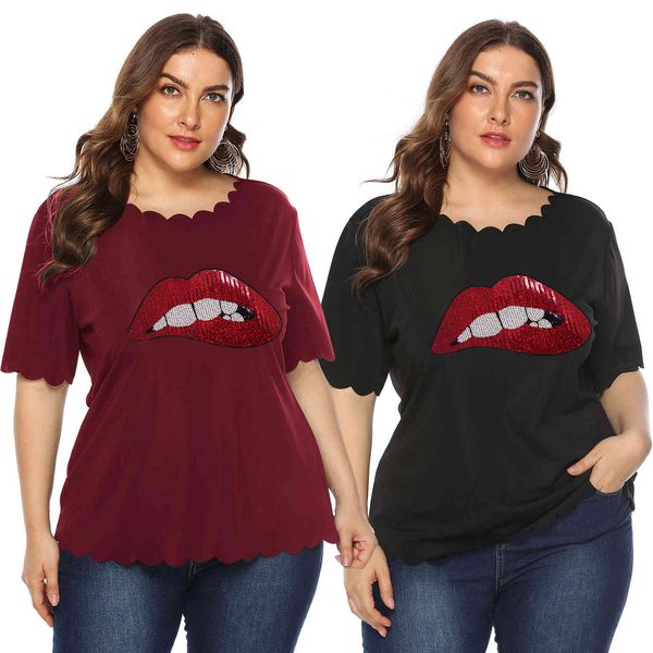 women's plus size large lip stier wavy ee versatile t-shirt casual short sleeve 00151
women's plus size large lip stier wavy ee versatile t-shirt casual short sleeve 00151
