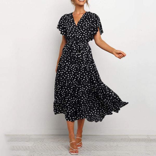 women summer boho maxi 2021 short sleeve holiday dot print long dress evening party beach dresses sundress vestidos#j30, Black;gray
women summer boho maxi 2021 short sleeve holiday dot print long dress evening party beach dresses sundress vestidos#j30, Black;gray