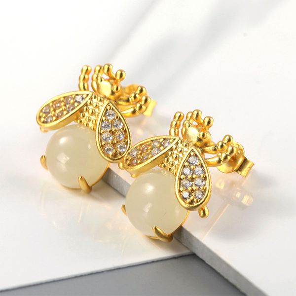 925 silver mosaic jade earrings hetian little bee stud dress authenticity with certificate-agz16469, Golden;silver
925 silver mosaic jade earrings hetian little bee stud dress authenticity with certificate-agz16469, Golden;silver