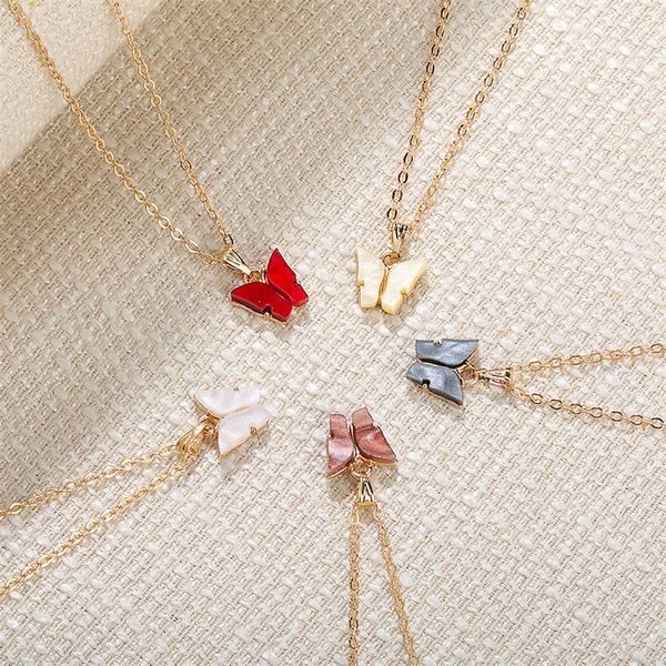 colorful butterfly pendant necklace gold chains for women simple temperament resin stone druzy necklaces jewelry gifts wholesale 144 o2