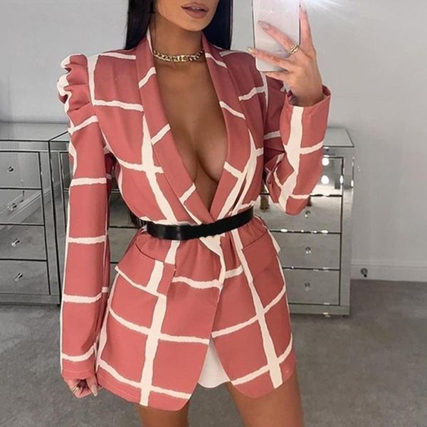 women's suits & blazers elegant fashion long sleeve casual oversized plaid pockets slim temperament wieh belt 2021, White;black
women's suits & blazers elegant fashion long sleeve casual oversized plaid pockets slim temperament wieh belt 2021, White;black