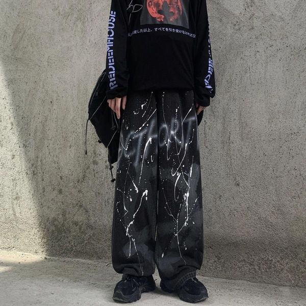 men's jeans european and american high street men graffiti printing vintage wide leg pants loose male hip hop, Blue
men's jeans european and american high street men graffiti printing vintage wide leg pants loose male hip hop, Blue