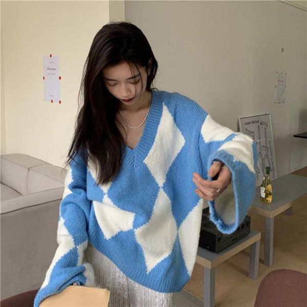 women's sweaters lingge loose outwwear sweater women autumn winter v-neck knitted top, White;black
women's sweaters lingge loose outwwear sweater women autumn winter v-neck knitted top, White;black