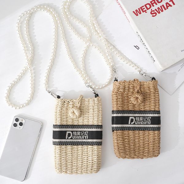rattan capacity designer wicker summer beach versatile pearl chain single shoulder diagonal cross woven vertical mobile phone bag straw zero, Black;red 
rattan capacity designer wicker summer beach versatile pearl chain single shoulder diagonal cross woven vertical mobile phone bag straw zero, Black;red