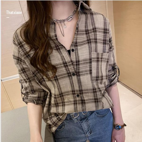 women's blouses & shirts 2021 spring and summer long-sleeved plaid shirt retro hong kong flavor loose women, White
women's blouses & shirts 2021 spring and summer long-sleeved plaid shirt retro hong kong flavor loose women, White