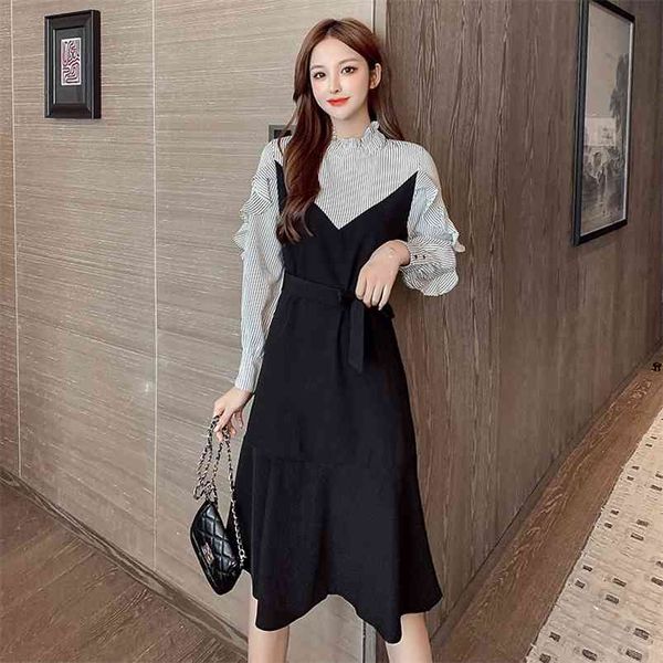 spring autumn women's dress retro korean splicing fake two-piece high neck long sleeve thin female es qx917 210507, Black;gray
spring autumn women's dress retro korean splicing fake two-piece high neck long sleeve thin female es qx917 210507, Black;gray