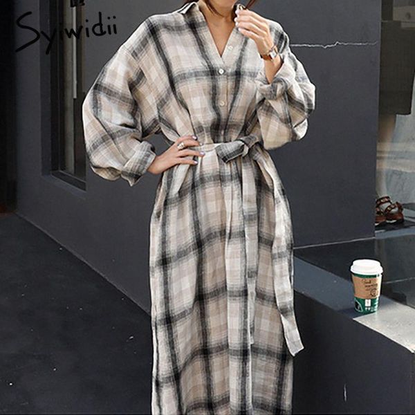 casual dresses syiwidii vintage plaid big shirt dress for women long sleeve cotton 2021 loose oversized elegant outwear midi with belt, Black;gray
casual dresses syiwidii vintage plaid big shirt dress for women long sleeve cotton 2021 loose oversized elegant outwear midi with belt, Black;gray