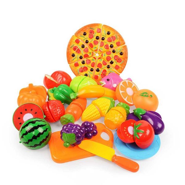 24pcs/lot children pretend role play house toy cutting fruit plastic vegetables food kitchen baby classic kids educational toys