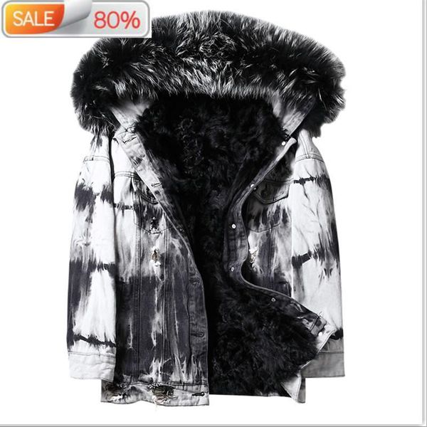 men's leather & faux coat parka real raccoon fur collar winter jacket men wool liner denim jackets plus size parkas wpdd1a01 b21409, Black
men's leather & faux coat parka real raccoon fur collar winter jacket men wool liner denim jackets plus size parkas wpdd1a01 b21409, Black