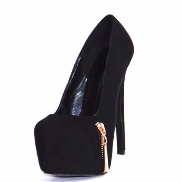 dress shoes seelegant and stylish black suede gold zipper decoration 16 cm high heels for women, women's four seasons. size: 35-43
dress shoes seelegant and stylish black suede gold zipper decoration 16 cm high heels for women, women's four seasons. size: 35-43