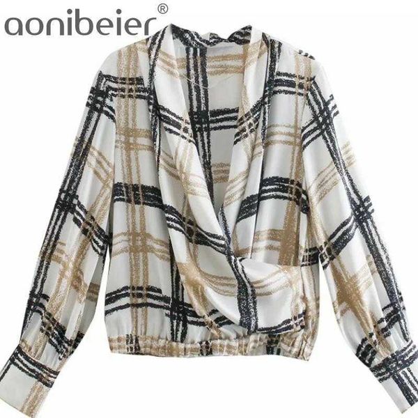 women satin plaid blouse long puff sleeve v neck wrap office lady female fashion elastic hem vintage shirt 210604, White
women satin plaid blouse long puff sleeve v neck wrap office lady female fashion elastic hem vintage shirt 210604, White