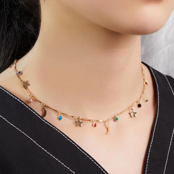 chokers simple bohemia choker necklace for women colorful stars moon heart shape drop bead charm clavicle chain girl party jewelry gifts, Golden;silver
chokers simple bohemia choker necklace for women colorful stars moon heart shape drop bead charm clavicle chain girl party jewelry gifts, Golden;silver