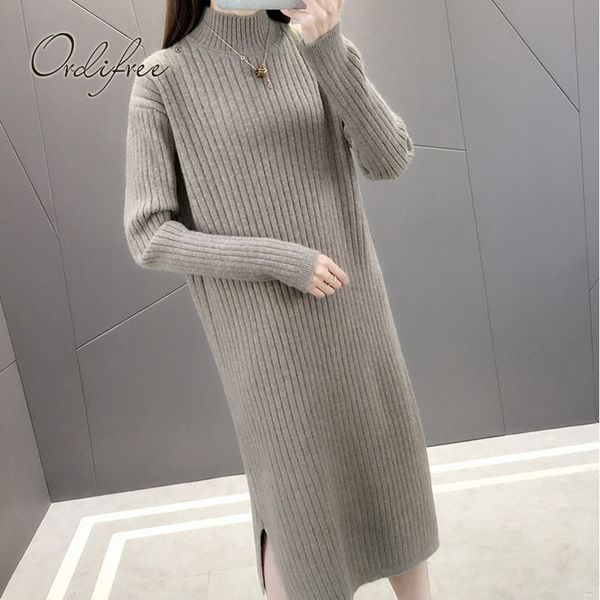 autumn winter women knitted long sleeve loose thick warm turtleneck sweater dress 210415, Black;gray
autumn winter women knitted long sleeve loose thick warm turtleneck sweater dress 210415, Black;gray