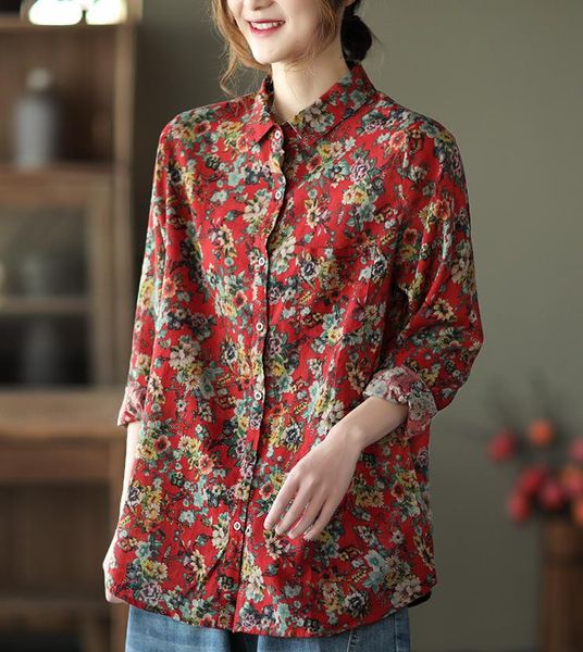 women's blouses & shirts 2021 blouse spring retro women casual shirt cardigan button print vintage all-match, White
women's blouses & shirts 2021 blouse spring retro women casual shirt cardigan button print vintage all-match, White