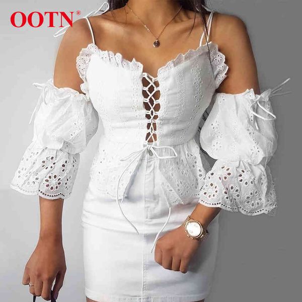 ootn embroidery white blouse spaghetti strap sleeveless hollow out lace up puff sleeve crop women summer shirt 210413
ootn embroidery white blouse spaghetti strap sleeveless hollow out lace up puff sleeve crop women summer shirt 210413