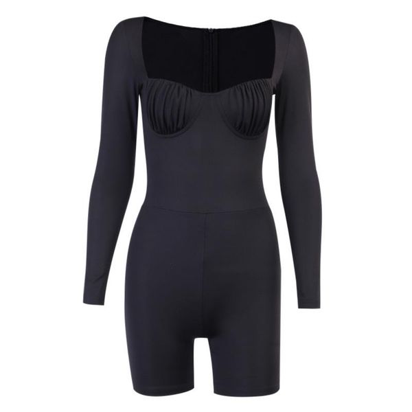 women's jumpsuits & rompers long-sleeved chest reduction sports jumpsuit 2021 autumn fashion all-match top, Black;white 
women's jumpsuits & rompers long-sleeved chest reduction sports jumpsuit 2021 autumn fashion all-match top, Black;white