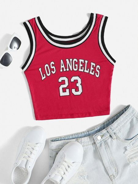 letter graphic ringer jersey tank p2ae#, White