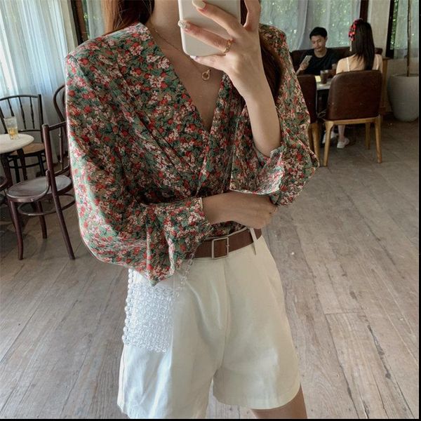 light loose thin florals summer women shirt v neck stylish all match elegance vintage office lady chic shirts, White
light loose thin florals summer women shirt v neck stylish all match elegance vintage office lady chic shirts, White