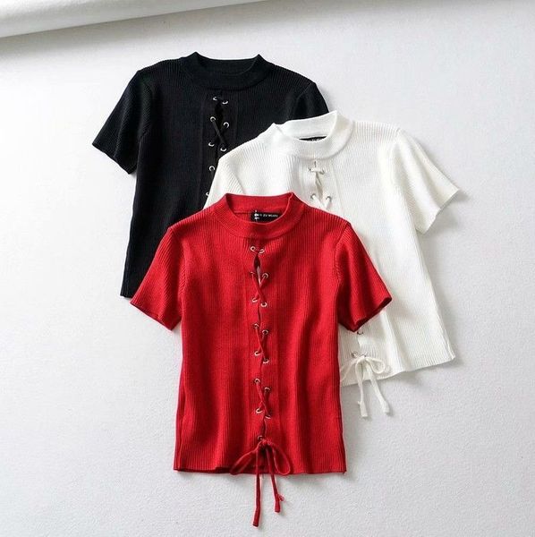 t shirt 2021 spring fashion pullover round neck short sleeve cross rope lace up slim fit women's, White
t shirt 2021 spring fashion pullover round neck short sleeve cross rope lace up slim fit women's, White