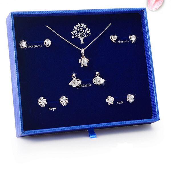 week female 925 earrings versatile korean swan necklace set temperament clover pendant, Black
week female 925 earrings versatile korean swan necklace set temperament clover pendant, Black