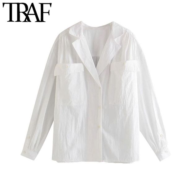 traf women fashion with pockets loose white blouses vintage long sleeve button-up female shirts blusas chic 210415
traf women fashion with pockets loose white blouses vintage long sleeve button-up female shirts blusas chic 210415