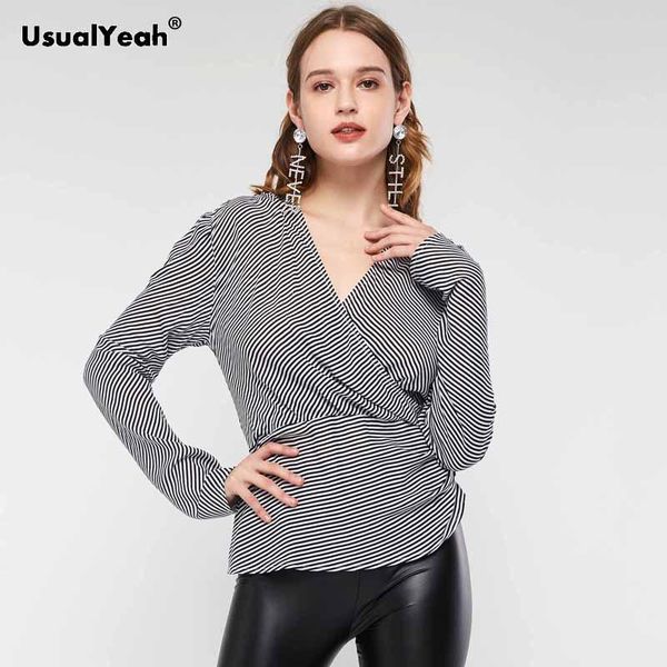 women's blouses & shirts usualyeah women frilled v-neck striped blouse ladies irregular long sleeve button work wear blusas femininas, White
women's blouses & shirts usualyeah women frilled v-neck striped blouse ladies irregular long sleeve button work wear blusas femininas, White