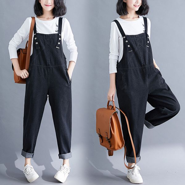 d 1440 black large size ladies' fat younger sister spring new year ms han edition loose western style black denim overalls women, Blue
d 1440 black large size ladies' fat younger sister spring new year ms han edition loose western style black denim overalls women, Blue