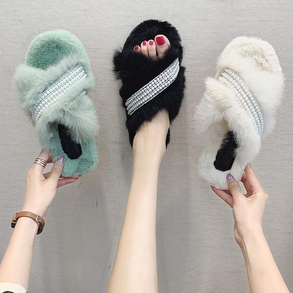 slippers string bead crystal cross mink hair fur brief casual women shoes comfy sweet plush inlay drill slides cotton flip flops, Black
slippers string bead crystal cross mink hair fur brief casual women shoes comfy sweet plush inlay drill slides cotton flip flops, Black