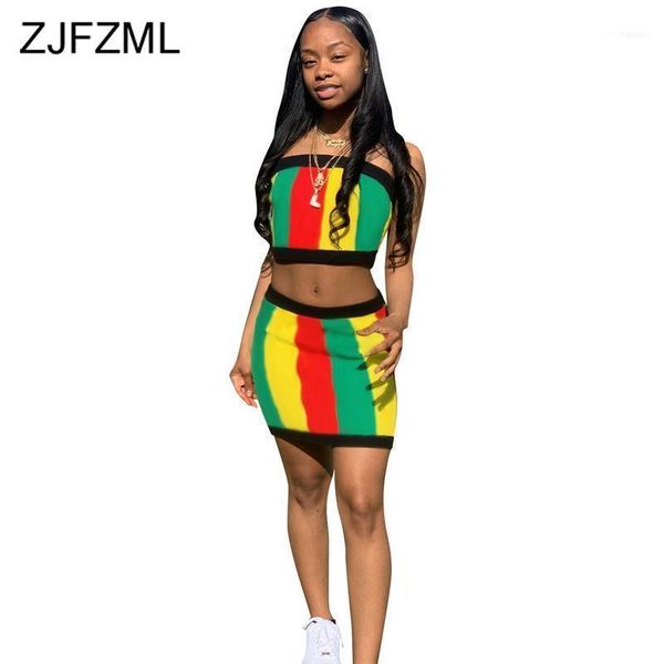 rainbow striped two piece set summer clothes for women strapless backless crop bodycon mini skirts 2 club outfit1, White 
rainbow striped two piece set summer clothes for women strapless backless crop bodycon mini skirts 2 club outfit1, White