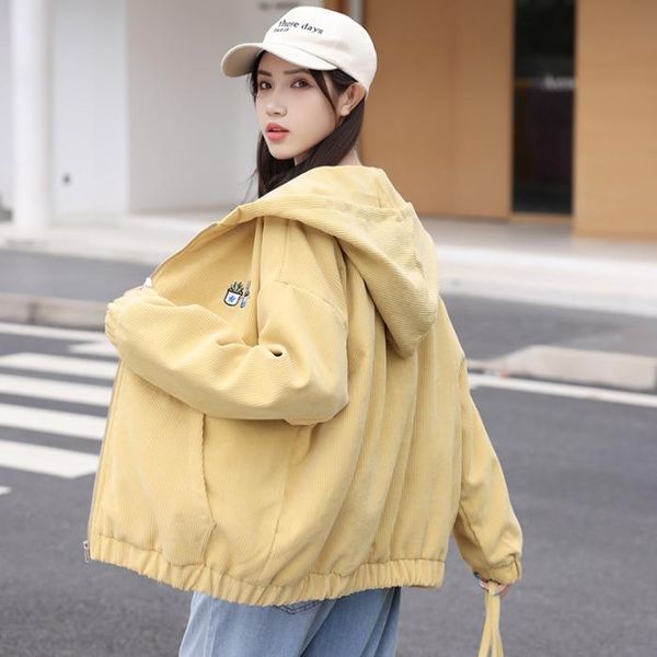 women's jackets salt corduroy jacket girl spring and autumn clothes junior high school students korean style loose versatile hooded, Black;brown
women's jackets salt corduroy jacket girl spring and autumn clothes junior high school students korean style loose versatile hooded, Black;brown