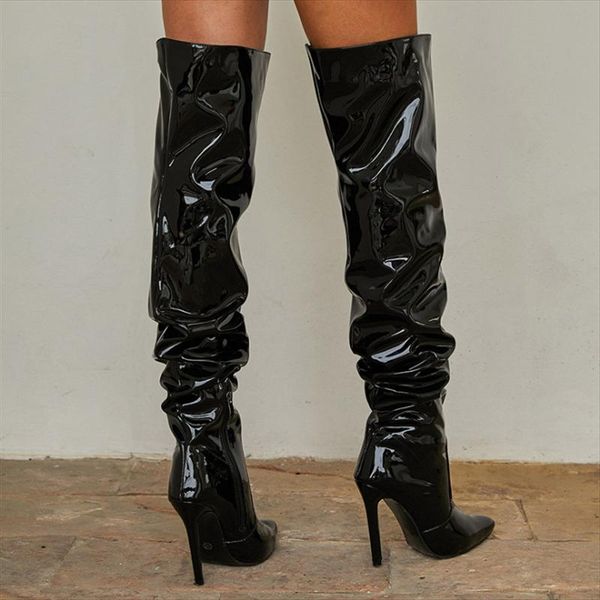 boots fashion knee soft leather knight botas pointed toe patent high heels autumn winter party shoes, Black
boots fashion knee soft leather knight botas pointed toe patent high heels autumn winter party shoes, Black