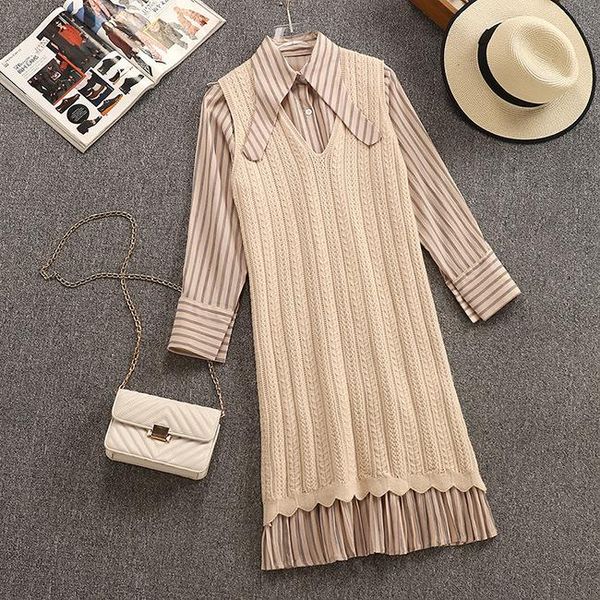 two piece dress han edition in 2021 autumn long sweater knitted vest two-piece suit skirt pleated striped shirt, White
two piece dress han edition in 2021 autumn long sweater knitted vest two-piece suit skirt pleated striped shirt, White