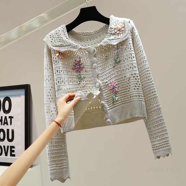 women's knits & tees 2021 early autumn cardigan women korean style short thin knitted jacket hollow embroidered diamond long sleeve coa, White
women's knits & tees 2021 early autumn cardigan women korean style short thin knitted jacket hollow embroidered diamond long sleeve coa, White