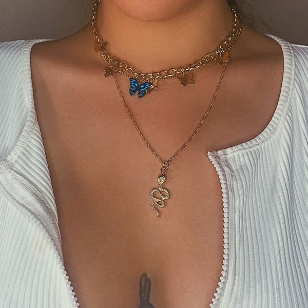 pendant necklaces korean butterfly snake necklace for women 2021 gold color punk multi layer chain choker jewelry gifts, Silver
pendant necklaces korean butterfly snake necklace for women 2021 gold color punk multi layer chain choker jewelry gifts, Silver