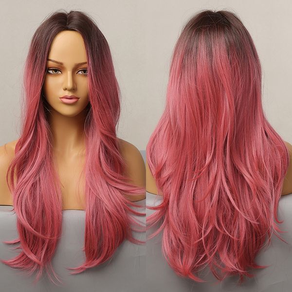 long ombre dark brown pink natural wavy synthetic wigs colorful heat resistant fiber daily use party cosplay wigs for women, Black
long ombre dark brown pink natural wavy synthetic wigs colorful heat resistant fiber daily use party cosplay wigs for women, Black