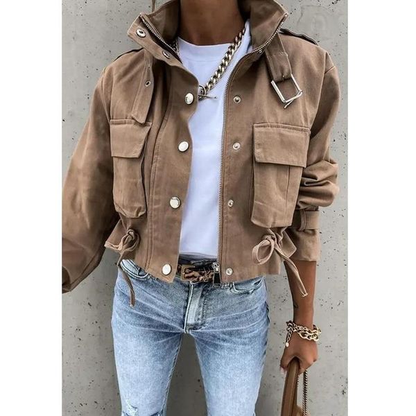 women's jackets short jacket women utumn casual style drawstring zipper buckle versatile streetwear clothing lugentolo, Black;brown
women's jackets short jacket women utumn casual style drawstring zipper buckle versatile streetwear clothing lugentolo, Black;brown