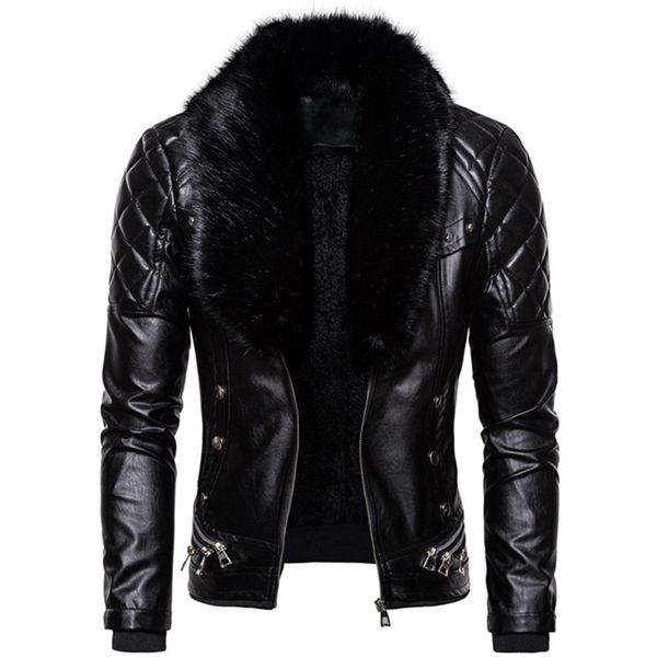 design motorcycle bomber add wool leather jacket men autumn turn down fur collar removable slim fit male warm pu coats, Black
design motorcycle bomber add wool leather jacket men autumn turn down fur collar removable slim fit male warm pu coats, Black
