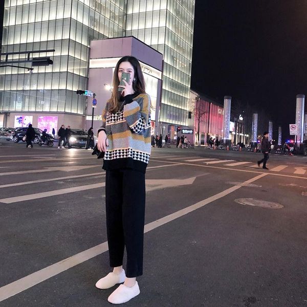 women's two piece pants 2021 autumn winter women slim set female print chic long sleeve sweater wide leg lady casual loose suit q282, White
women's two piece pants 2021 autumn winter women slim set female print chic long sleeve sweater wide leg lady casual loose suit q282, White