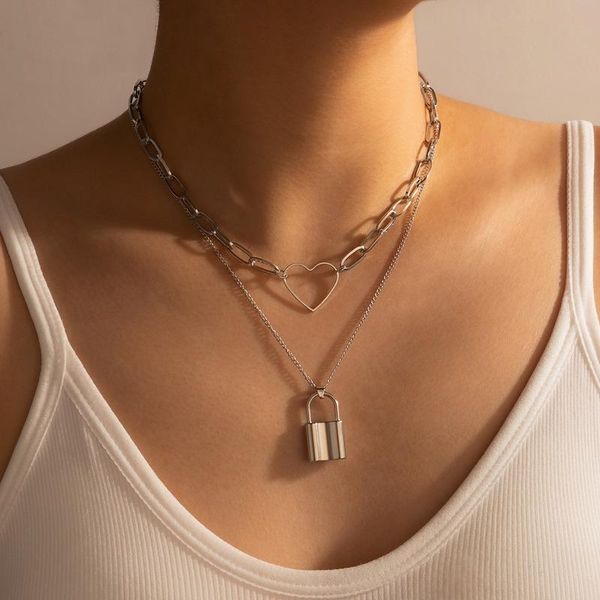 chains creative lock necklaces women layered love heart necklace ladies fashion clavicle chain silver color alloy collier
chains creative lock necklaces women layered love heart necklace ladies fashion clavicle chain silver color alloy collier