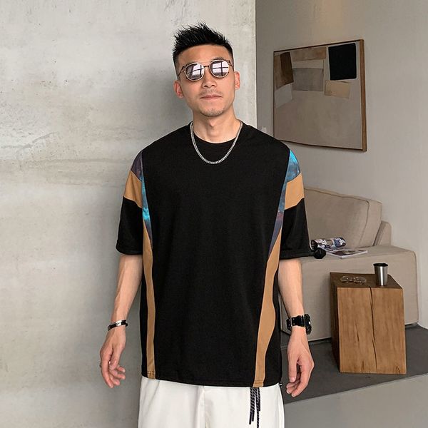 t shirt gangshu summer men's splicing color contrast round neck pullover short sleeve loose american leisure korean trend, White;black
t shirt gangshu summer men's splicing color contrast round neck pullover short sleeve loose american leisure korean trend, White;black