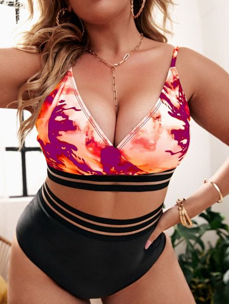 plus tie dye mesh trim bikini swimsuit n1sd#, Black
plus tie dye mesh trim bikini swimsuit n1sd#, Black