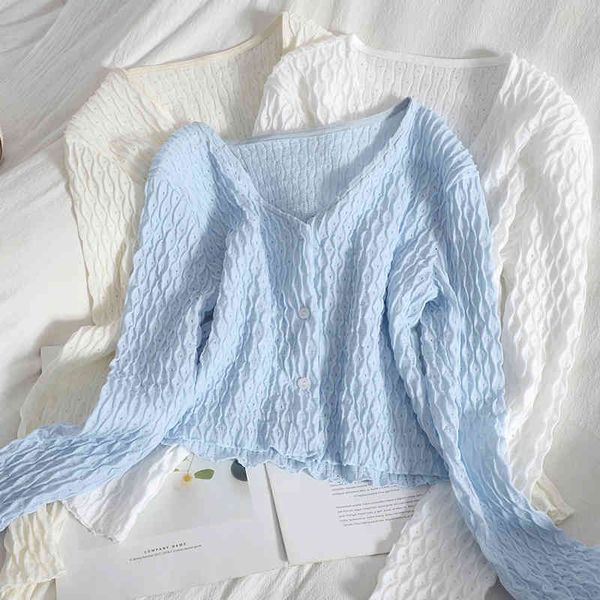 women blue chiffon blouse v-neck button up transparent long sleeve for autumn crop for 210518, White
women blue chiffon blouse v-neck button up transparent long sleeve for autumn crop for 210518, White