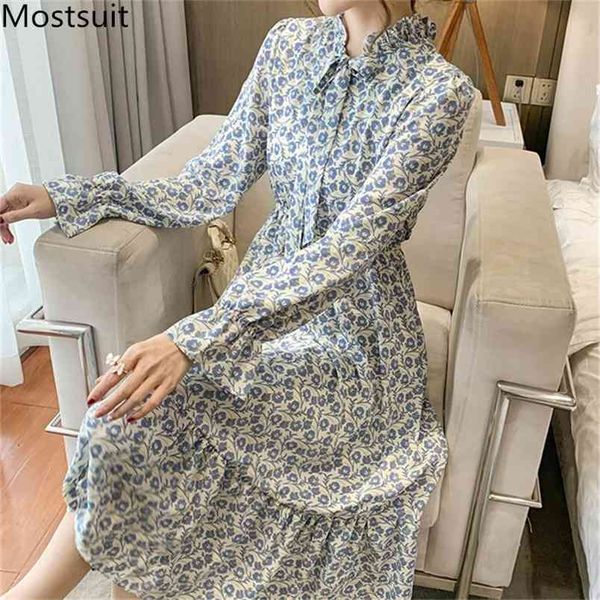elegant printed women long dress full sleeve bow collar elastic waist a-line dresses korean vintage ladies vestidos 210513, Black;gray
elegant printed women long dress full sleeve bow collar elastic waist a-line dresses korean vintage ladies vestidos 210513, Black;gray