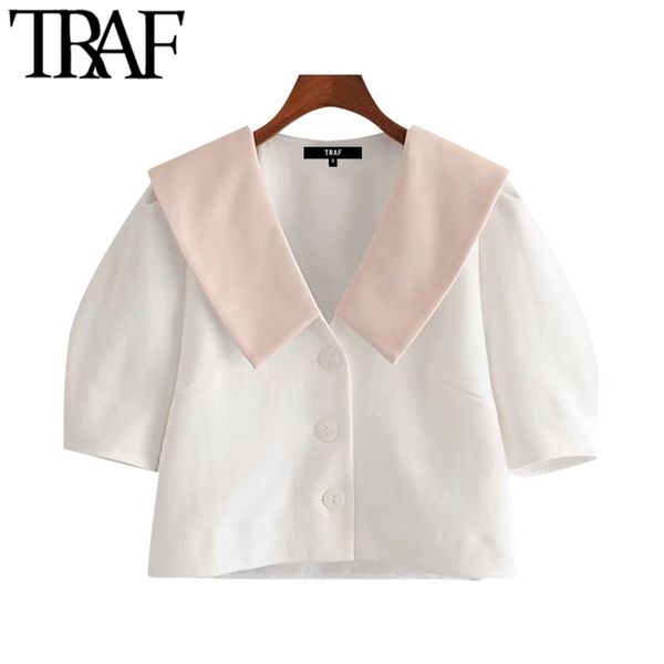 women sweet fashion button-up cropped blouses vintage lapel collar puff sleeves female shirts chic 210507, White
women sweet fashion button-up cropped blouses vintage lapel collar puff sleeves female shirts chic 210507, White